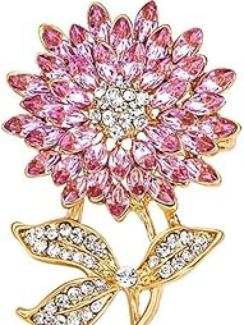 Lg Pink Crystal‎ Sunflower Brooch Rhinestone Pin Classy Fashion Statement w Gold